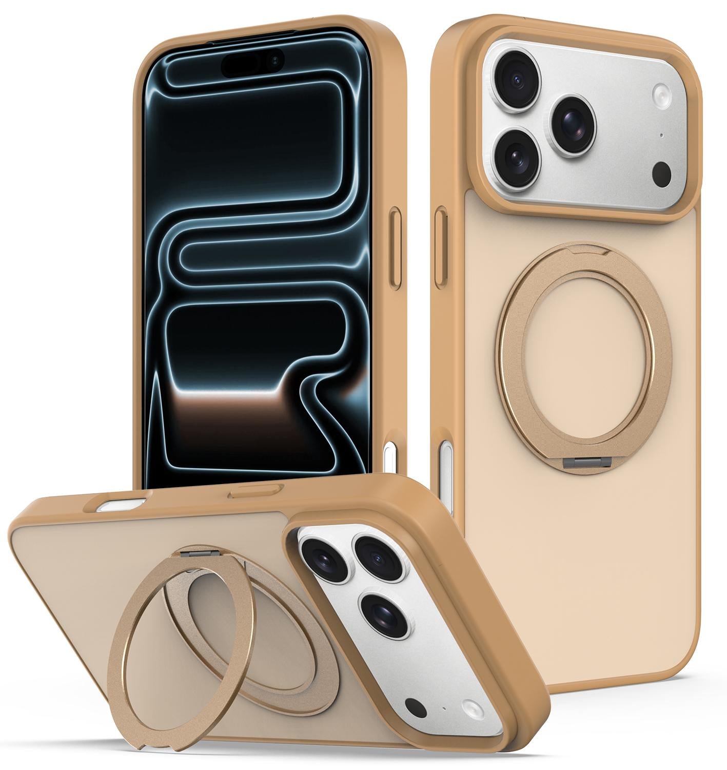 Compatible with iPhone 18 Pro Skin Feel Revolving Kickstand Magnetic Phone Case - Gold