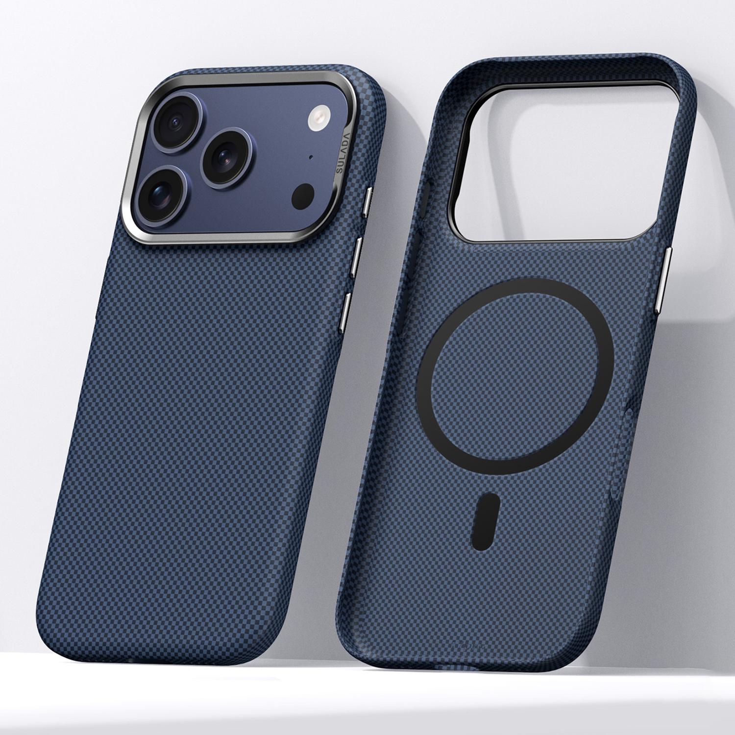 Compatible with iPhone 18 Pro SULADA Kevlar Grid Patterned Skin Feel Magnetic Phone Case - Blue