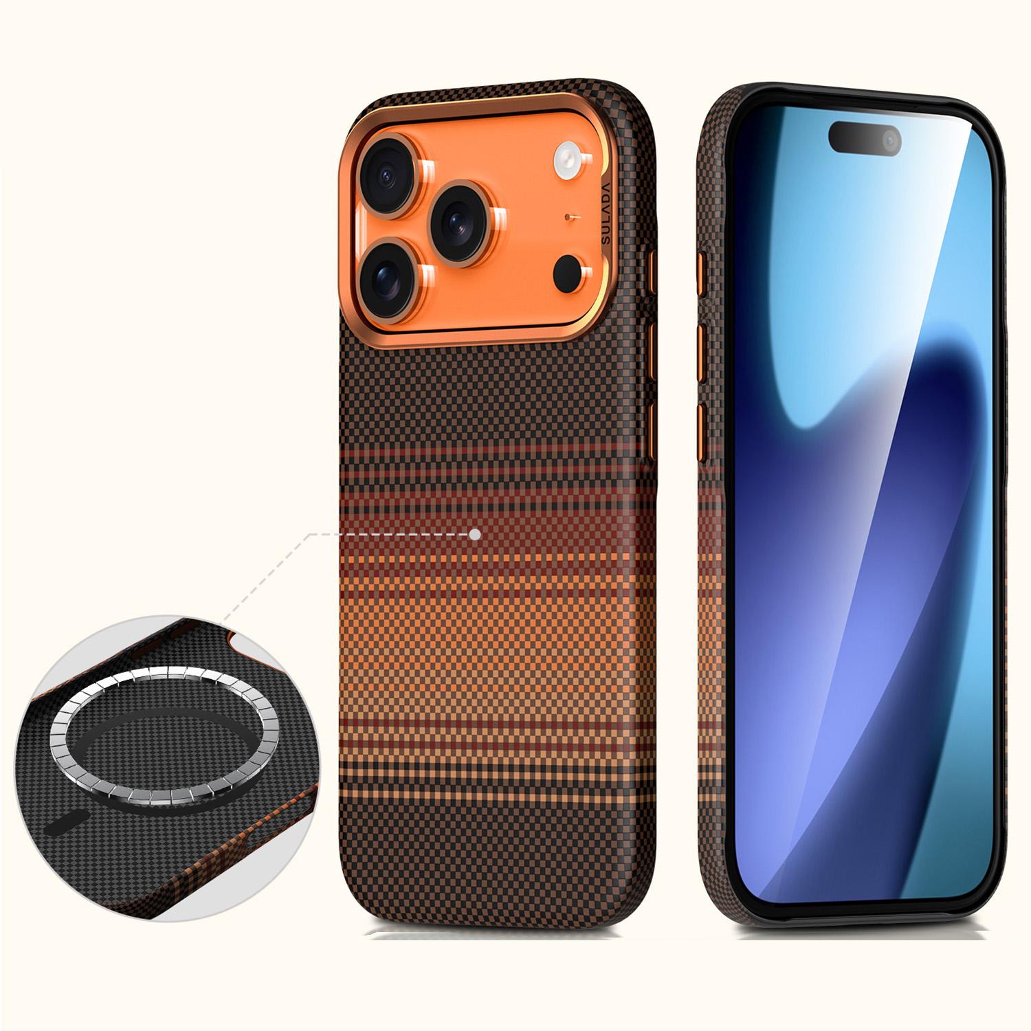 Compatible with iPhone 18 Pro SULADA Kevlar Woven Texture Magnetic Leather Phone Case - Orange