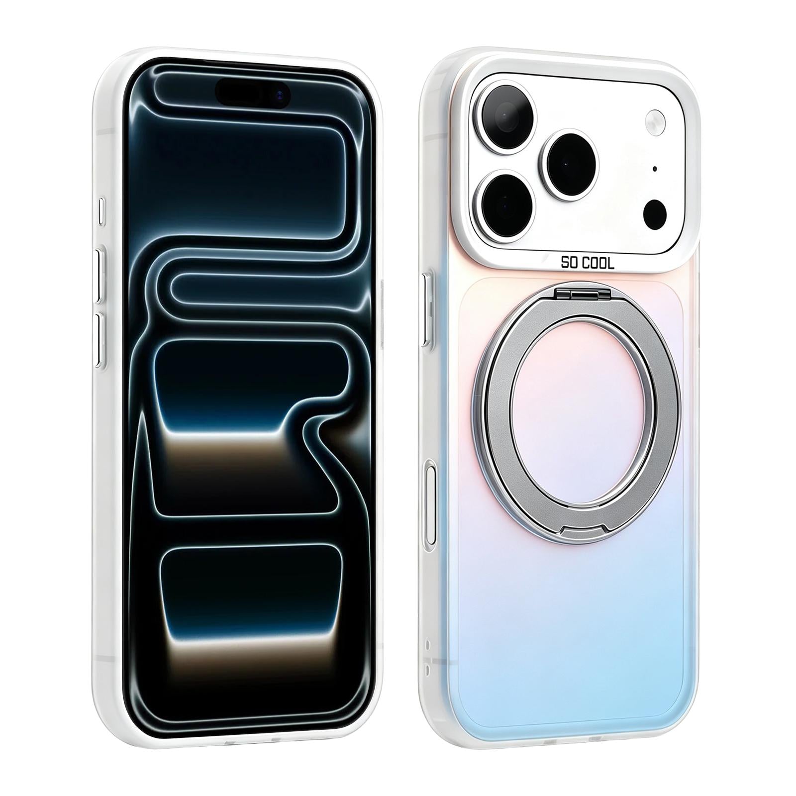 Compatible with iPhone 18 Pro & 17 Pro Aurora 2.0 PC Dual-Layer TPU Laser Magnetic Phone Case with Rotating Holder - Grey