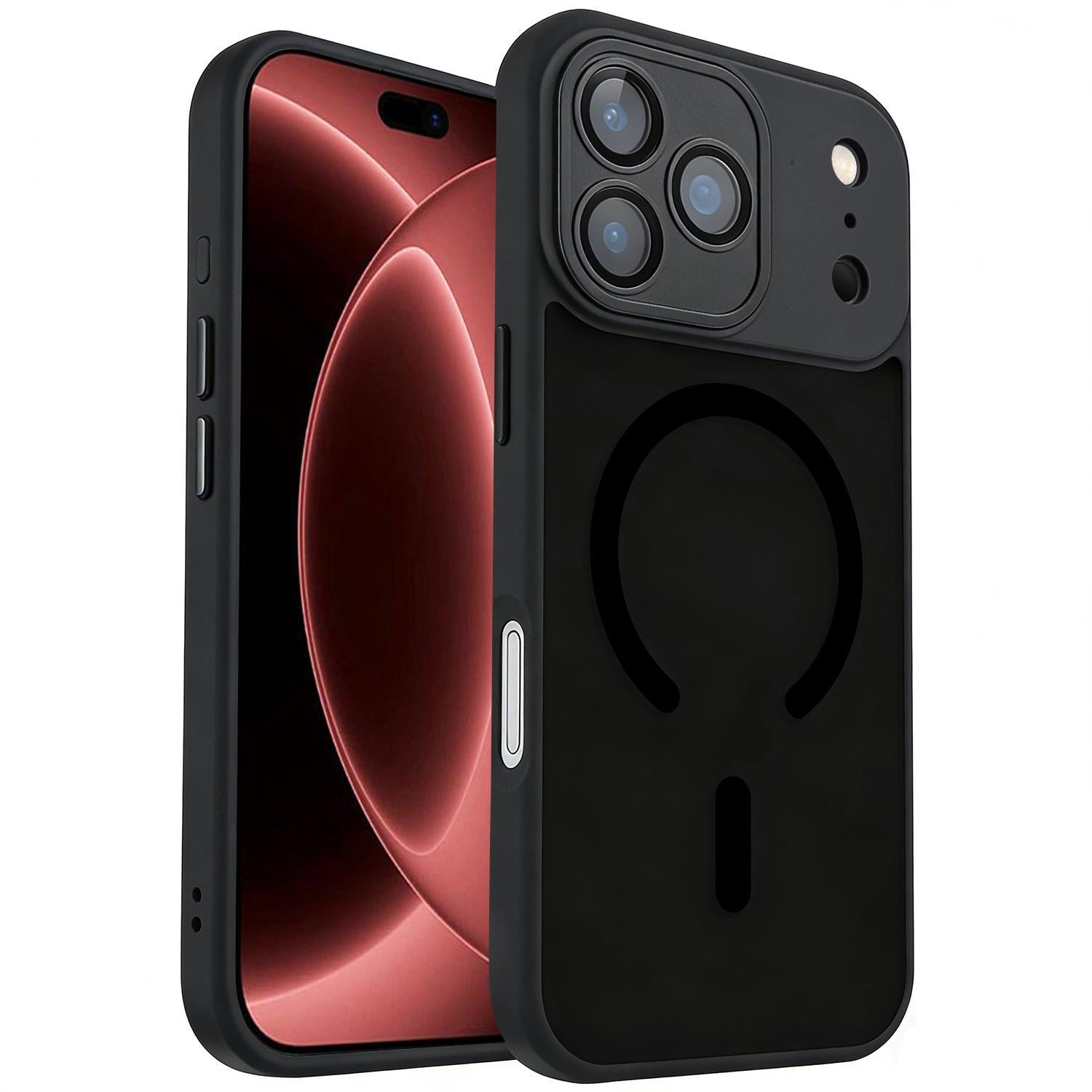 Compatible with iPhone 18 Pro XDcase Skin Feel Magnetic Frosted Phone Case with Lens Film - Black