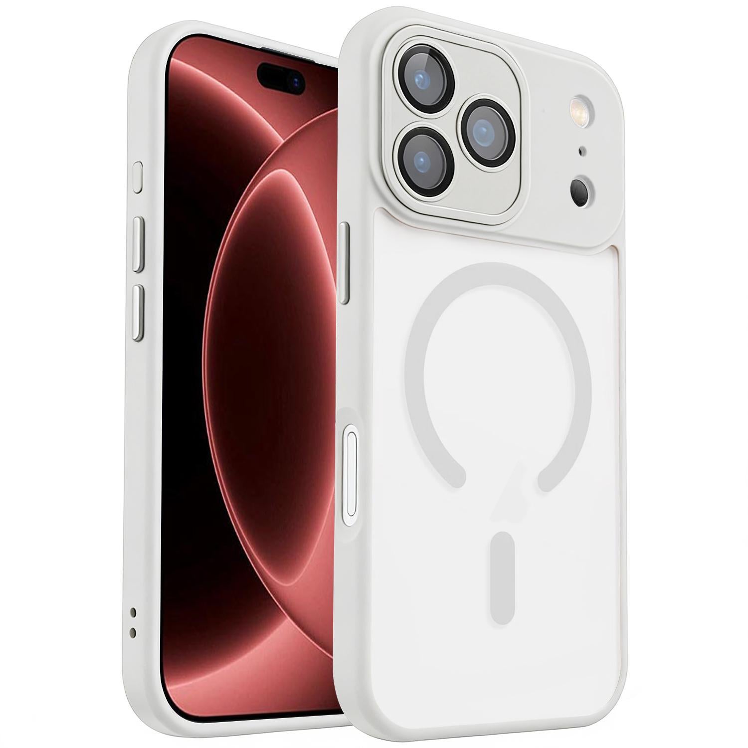 Compatible with iPhone 18 Pro XDcase Skin Feel Magnetic Frosted Phone Case with Lens Film - White
