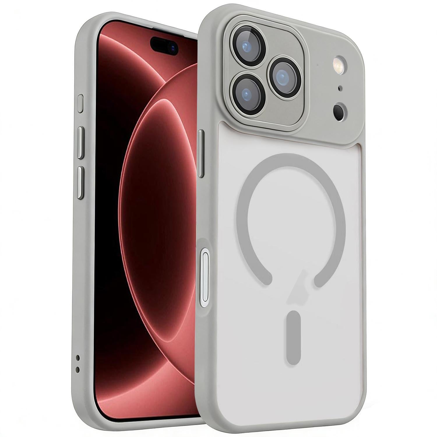 Compatible with iPhone 18 Pro XDcase Skin Feel Magnetic Frosted Phone Case with Lens Film - Grey