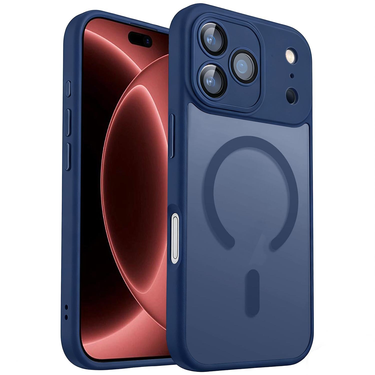 Compatible with iPhone 18 Pro XDcase Skin Feel Magnetic Frosted Phone Case with Lens Film - Midnight Blue