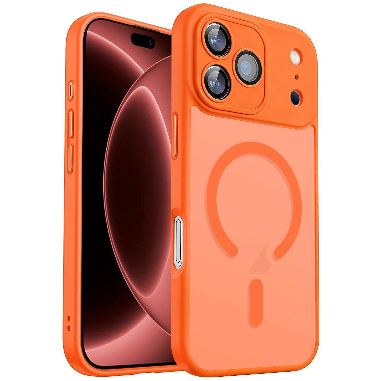 Compatible with iPhone 18 Pro XDcase Skin Feel Magnetic Frosted Phone Case with Lens Film - Orange