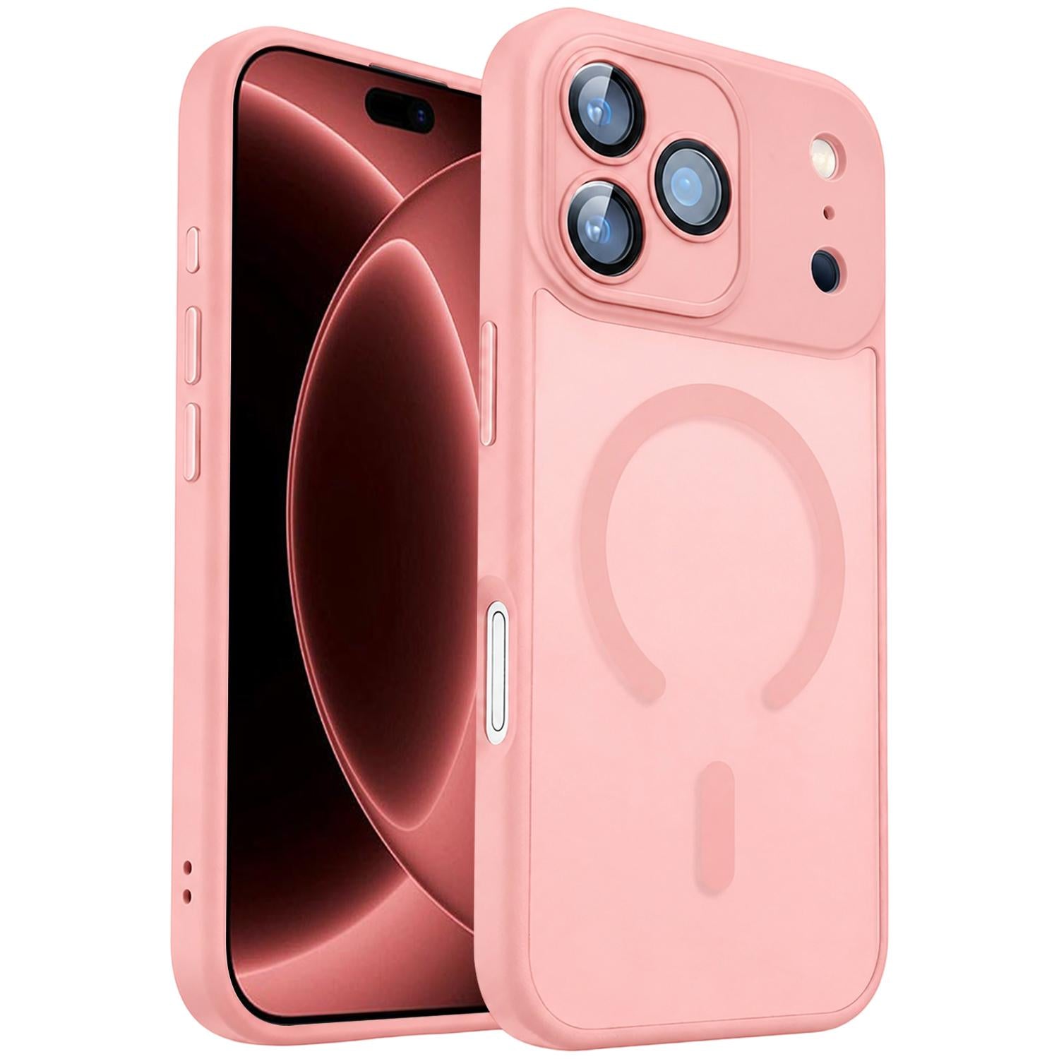 Compatible with iPhone 18 Pro XDcase Skin Feel Magnetic Frosted Phone Case with Lens Film - Pink