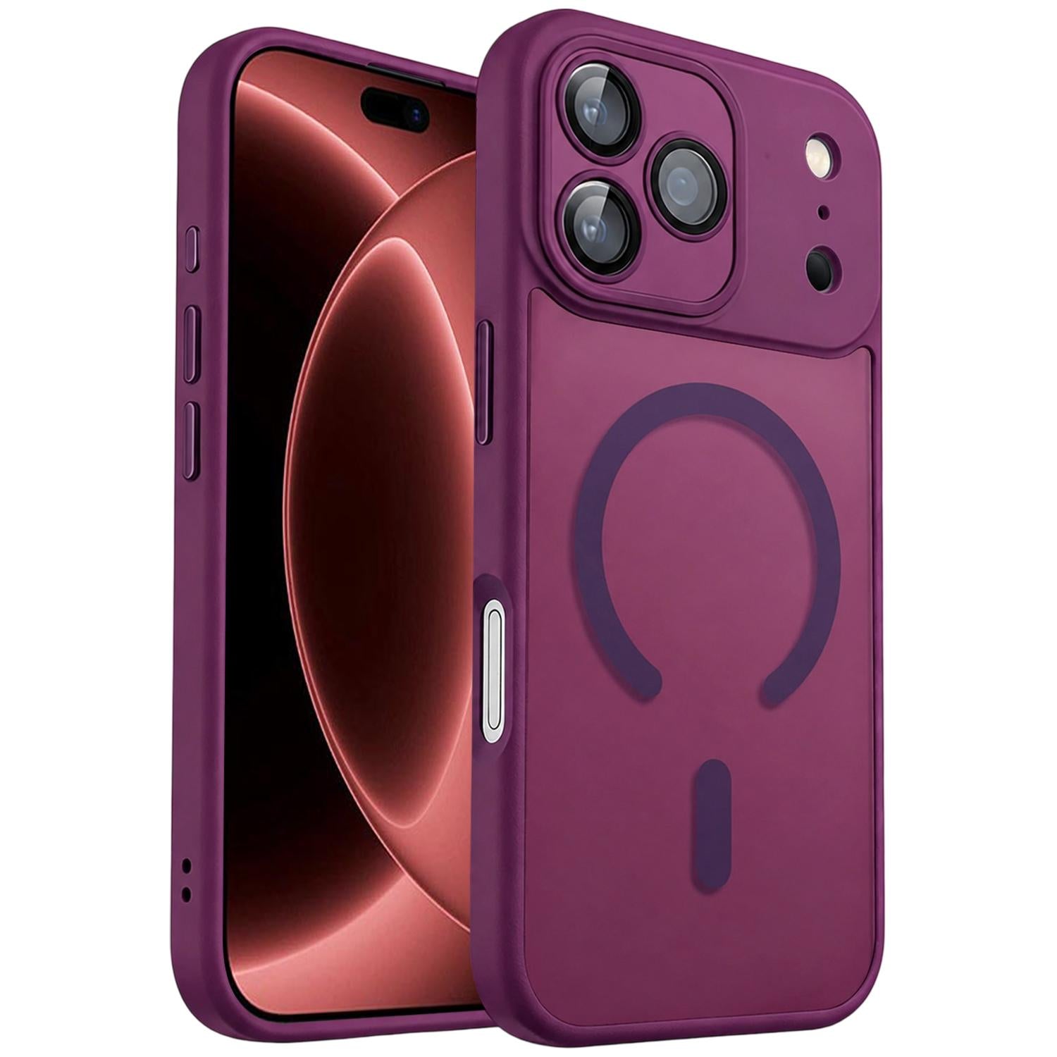 Compatible with iPhone 18 Pro XDcase Skin Feel Magnetic Frosted Phone Case with Lens Film - Rose Red