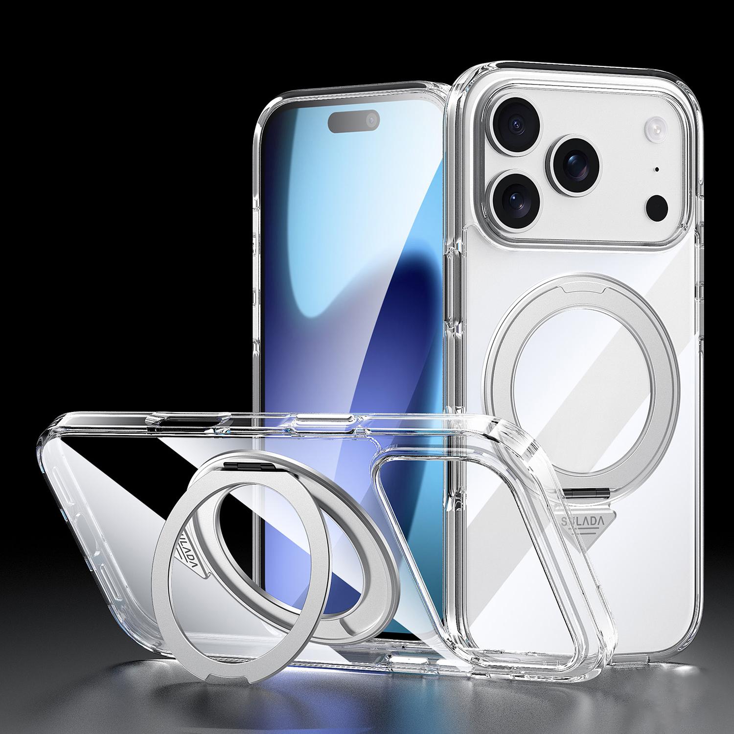Compatible with iPhone 18 Pro SULADA Electroplated Clear Rotation Magnetic Holder Phone Case - Transparent