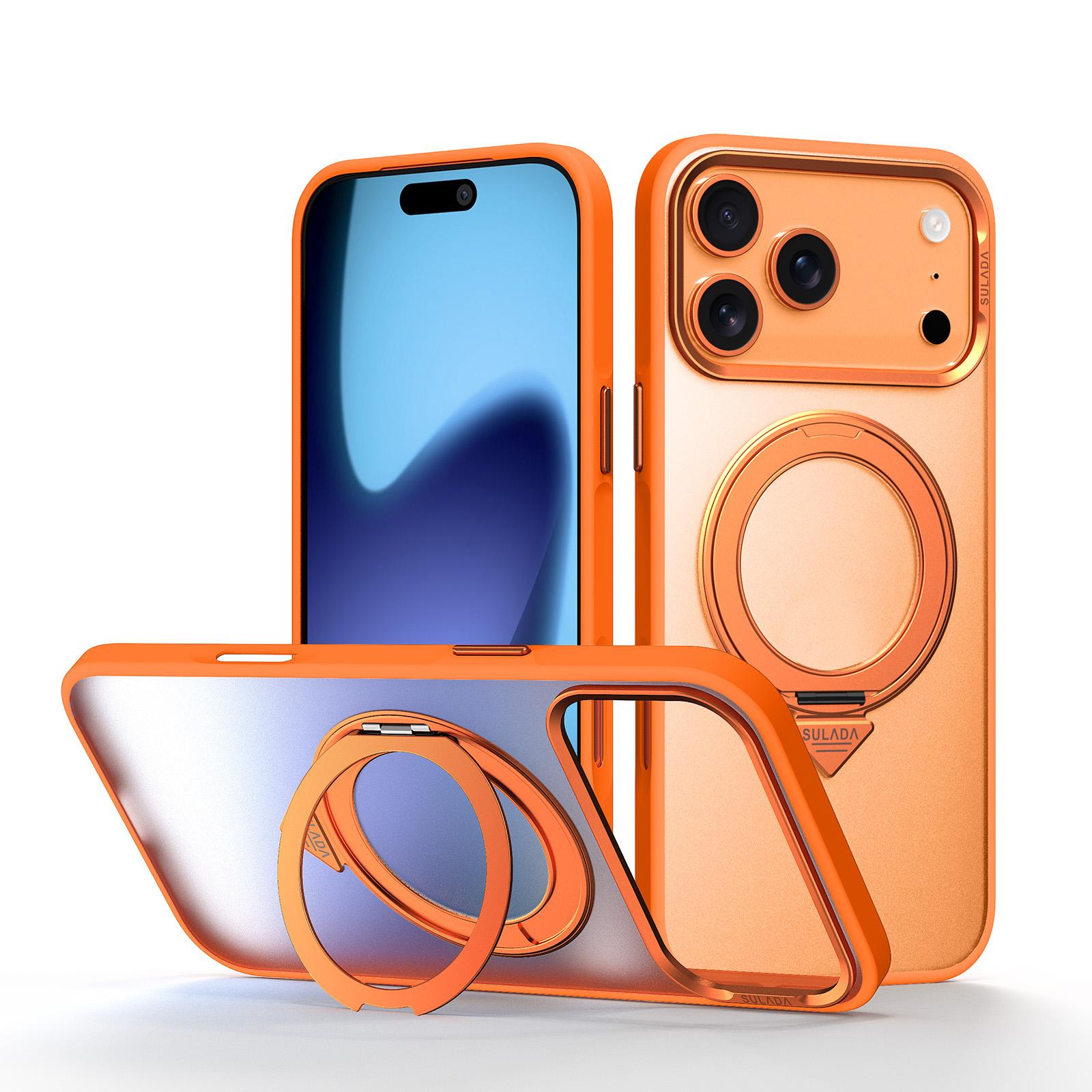 Compatible with iPhone 18 Pro SULADA 360 Degree Rotation Holder Frosted Magnetic Phone Case - Orange