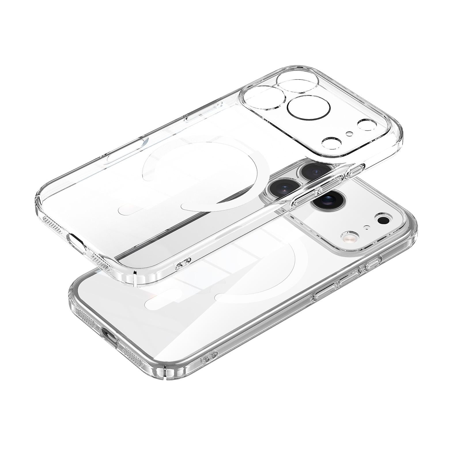 Compatible with iPhone 18 Pro SULADA Crystal-Coated Clear Magnetic PC Dual-Layer TPU Phone Case - Transparent