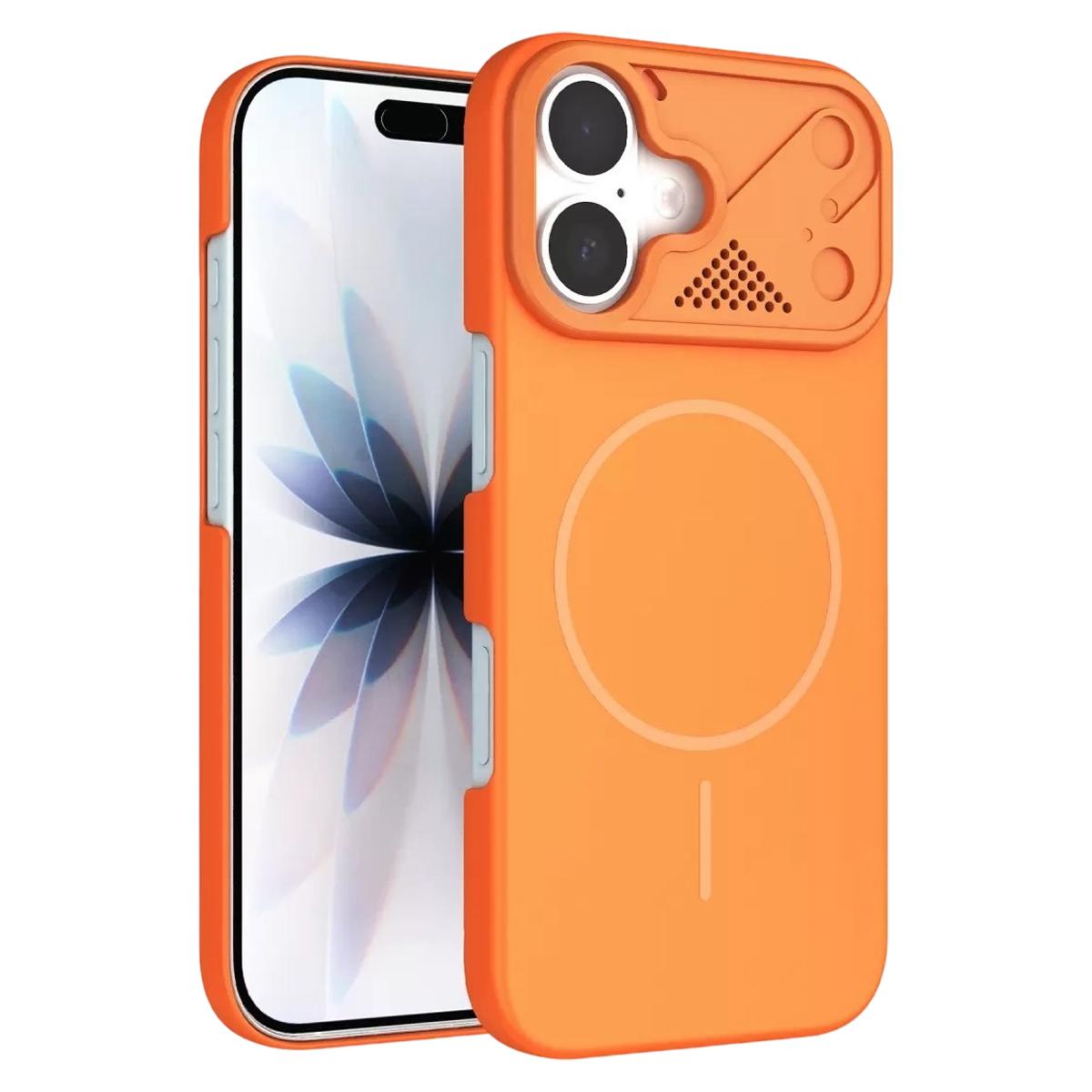 Compatible with iPhone 18 Ultra-thin Gold Armor PC Magnetic Phone Case - Orange