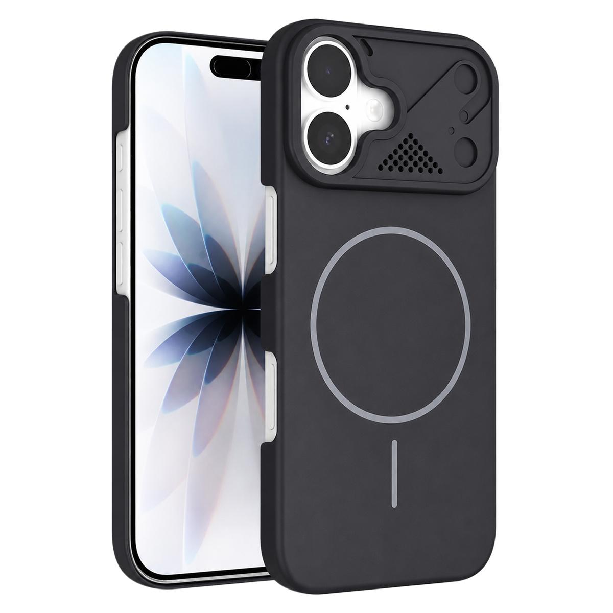 Compatible with iPhone 18 Ultra-thin Gold Armor PC Magnetic Phone Case - Black