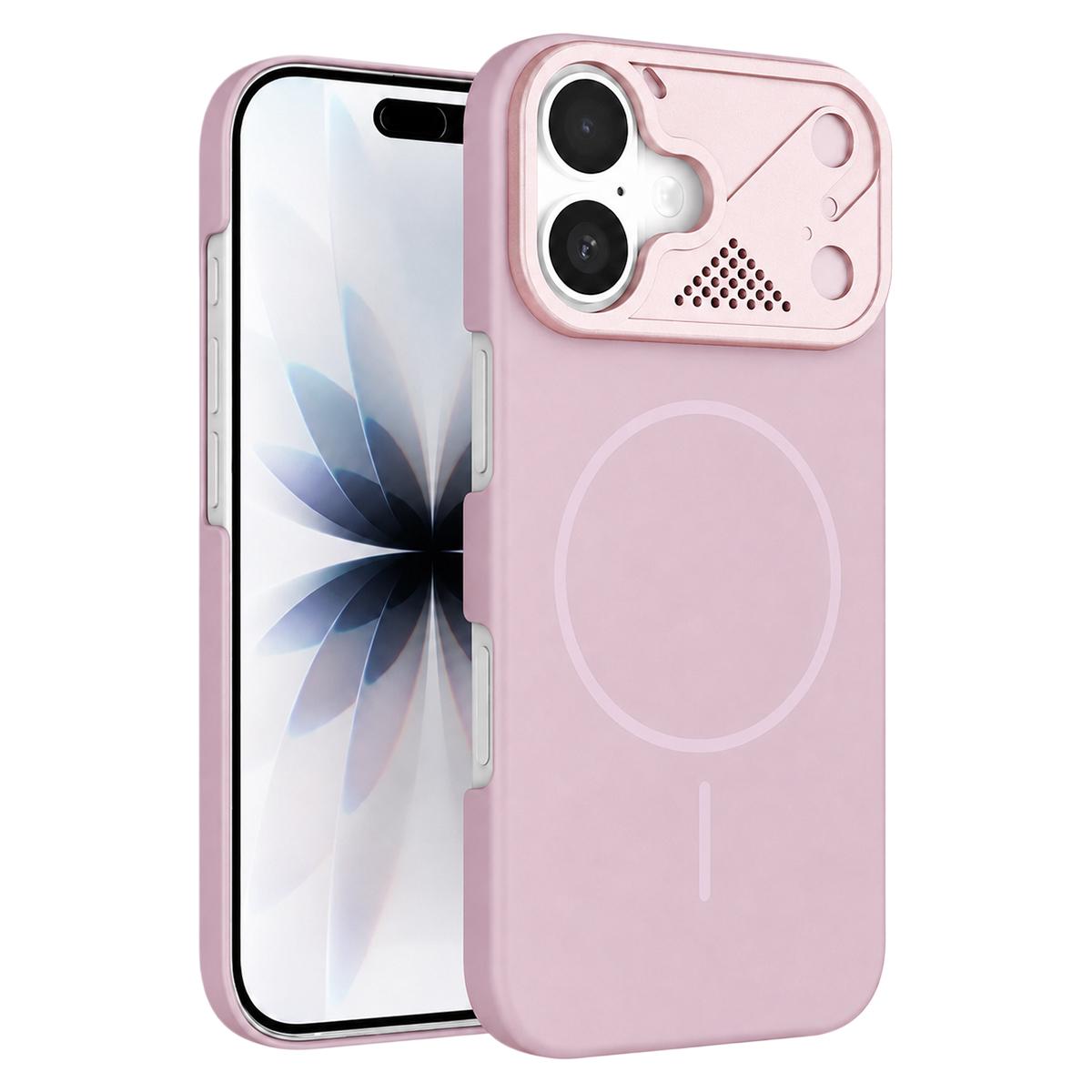 Compatible with iPhone 18 Ultra-thin Gold Armor PC Magnetic Phone Case - Sakura Pink