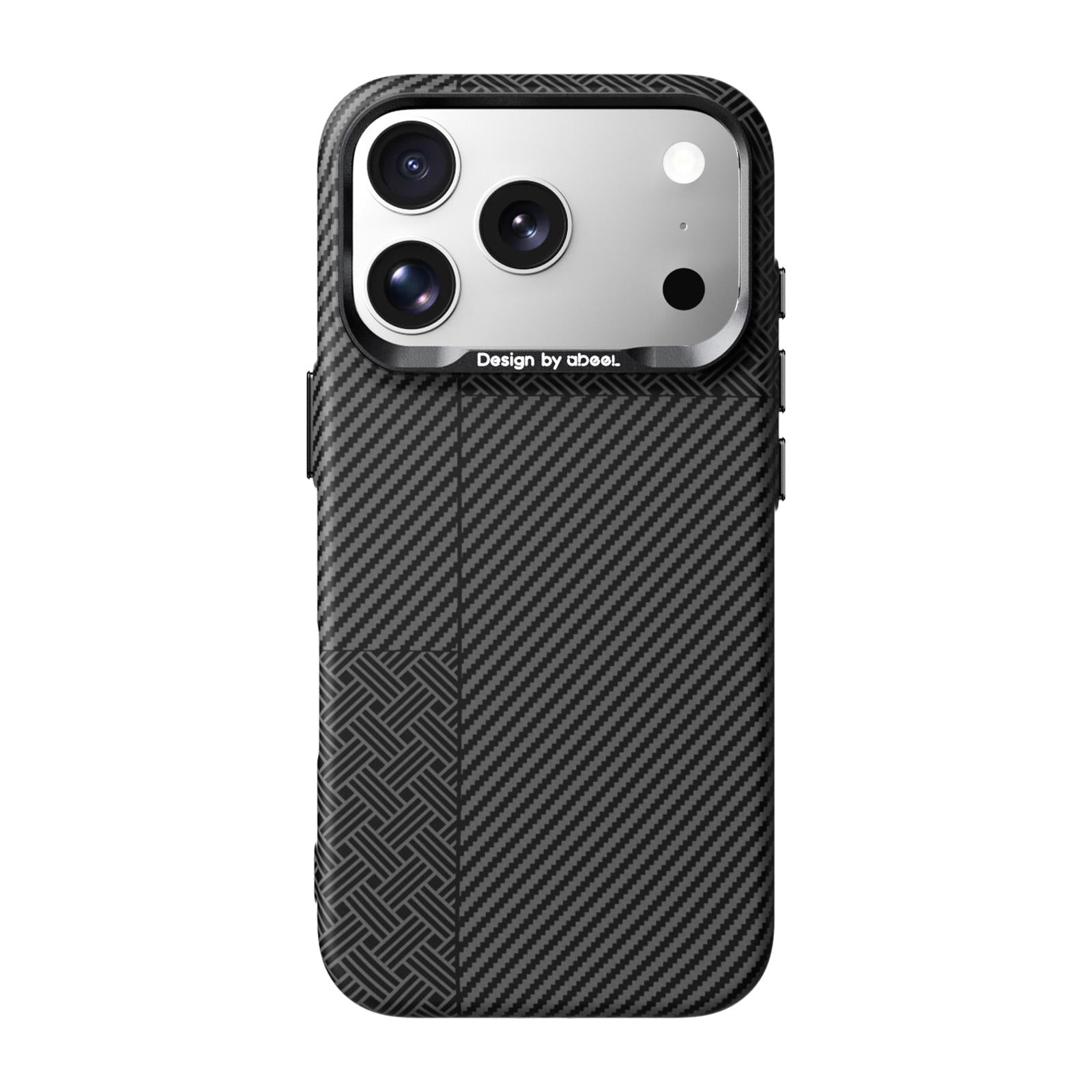 Compatible with iPhone 18 Pro ABEEL Lightweight Zero Feel Series Lyocell Fiber Water Adhesive Magnetic Phone Case - Small Meander Carbon Fiber