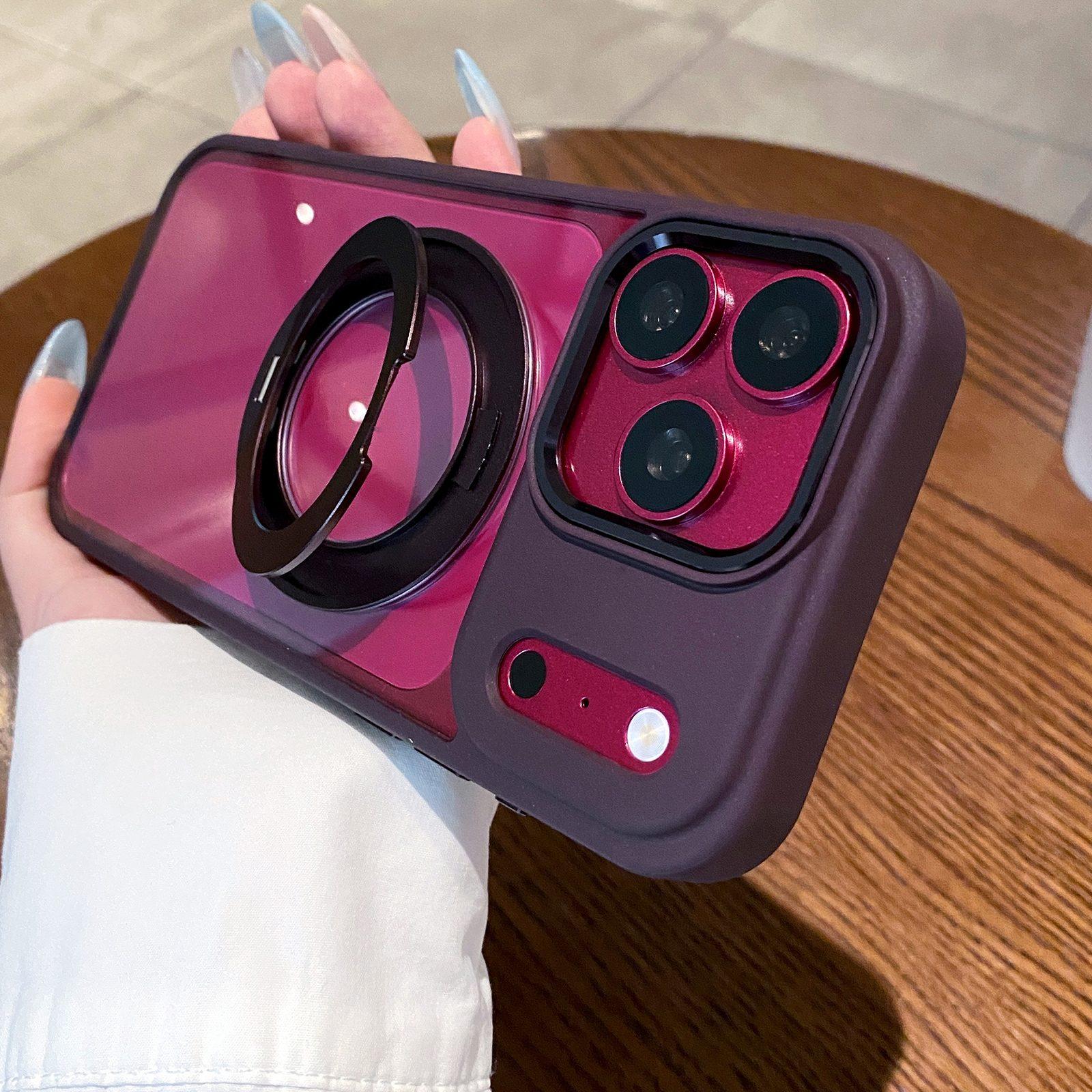 Compatible with iPhone 18 Pro Clear Back Design 360 Degree Rotating Magnetic Holder Phone Case - Purple