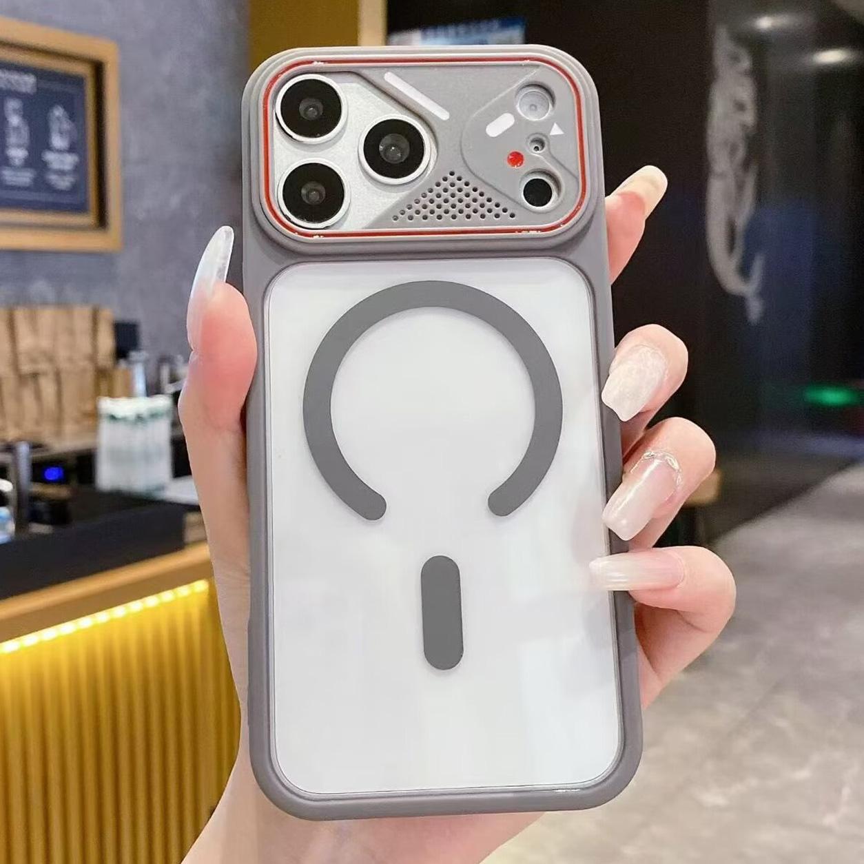 Compatible with iPhone 18 Pro Mirror Shield Iridescent Color Magnetic Phone Case - Grey