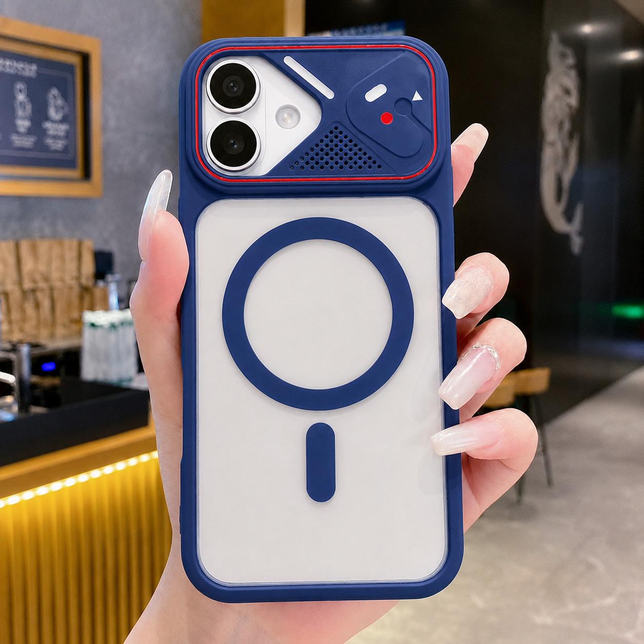 Compatible with iPhone 18 Mirror Shield Iridescent Color Magnetic Phone Case - Blue