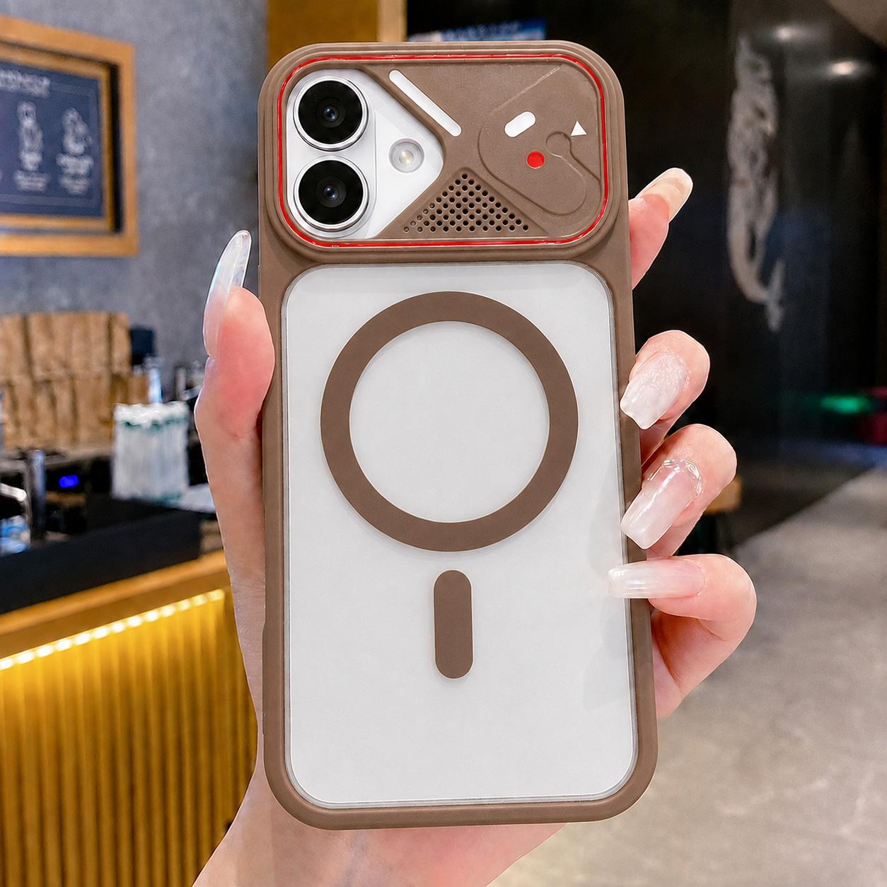Compatible with iPhone 18 Mirror Shield Iridescent Color Magnetic Phone Case - Brown