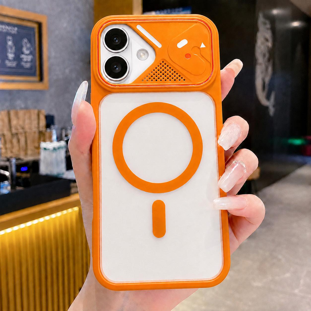 Compatible with iPhone 18 Mirror Shield Iridescent Color Magnetic Phone Case - Orange