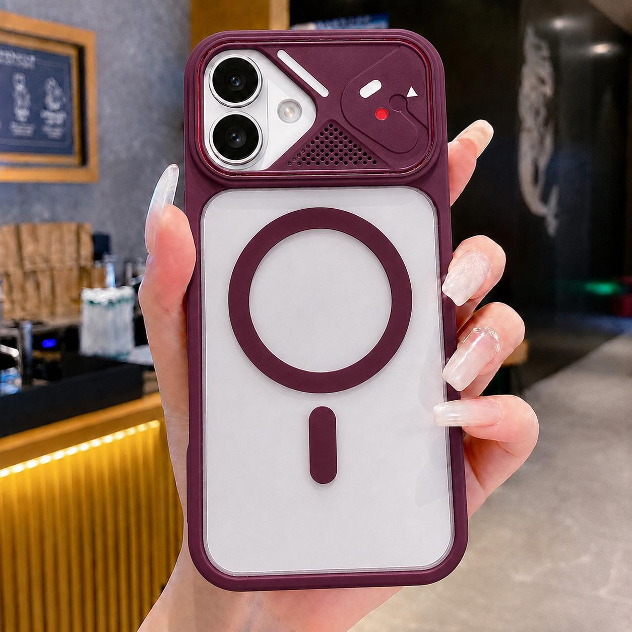 Compatible with iPhone 18 Mirror Shield Iridescent Color Magnetic Phone Case - Red