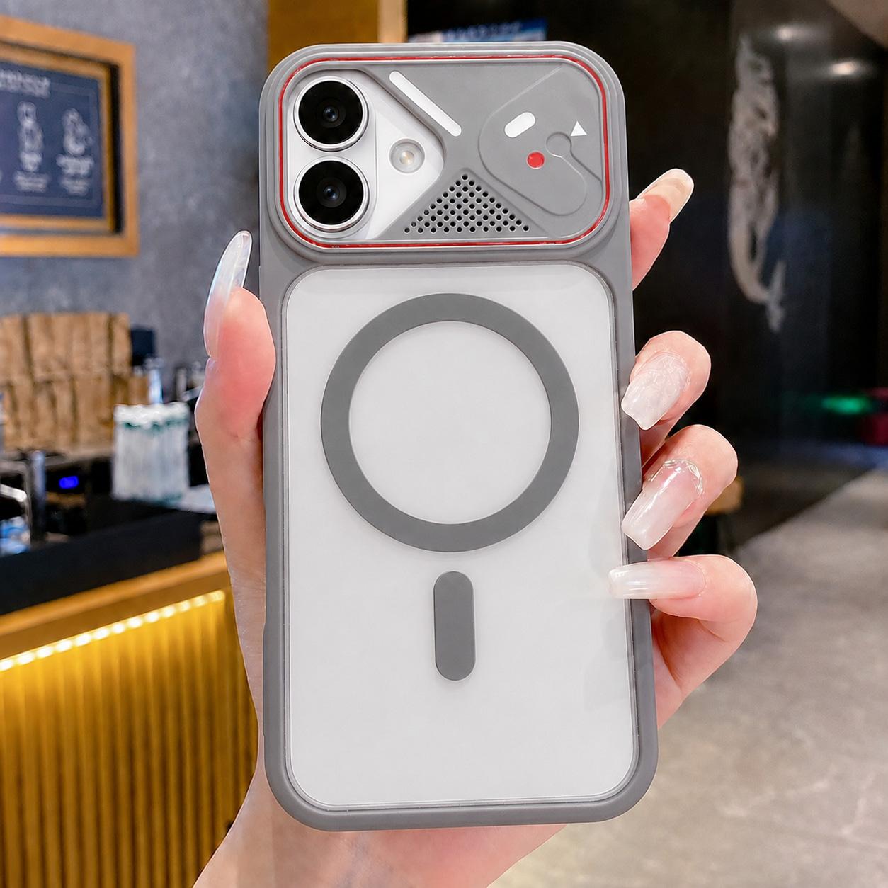 Compatible with iPhone 18 Mirror Shield Iridescent Color Magnetic Phone Case - Grey