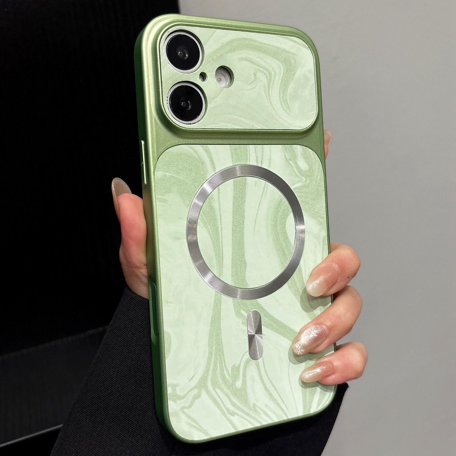 Compatible with iPhone 18 Water Ripple PC Magnetic Vegan Leather Phone Case - Green