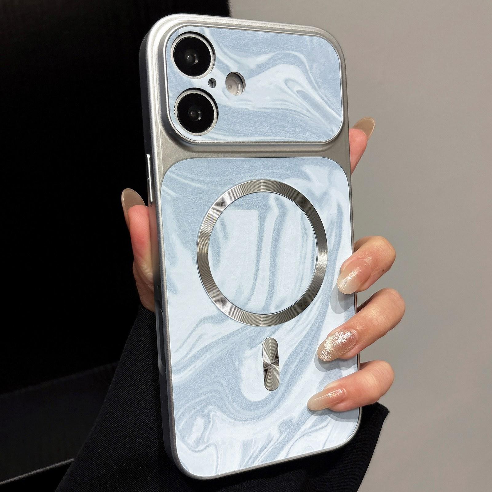 Compatible with iPhone 18 Water Ripple PC Magnetic Vegan Leather Phone Case - Blue