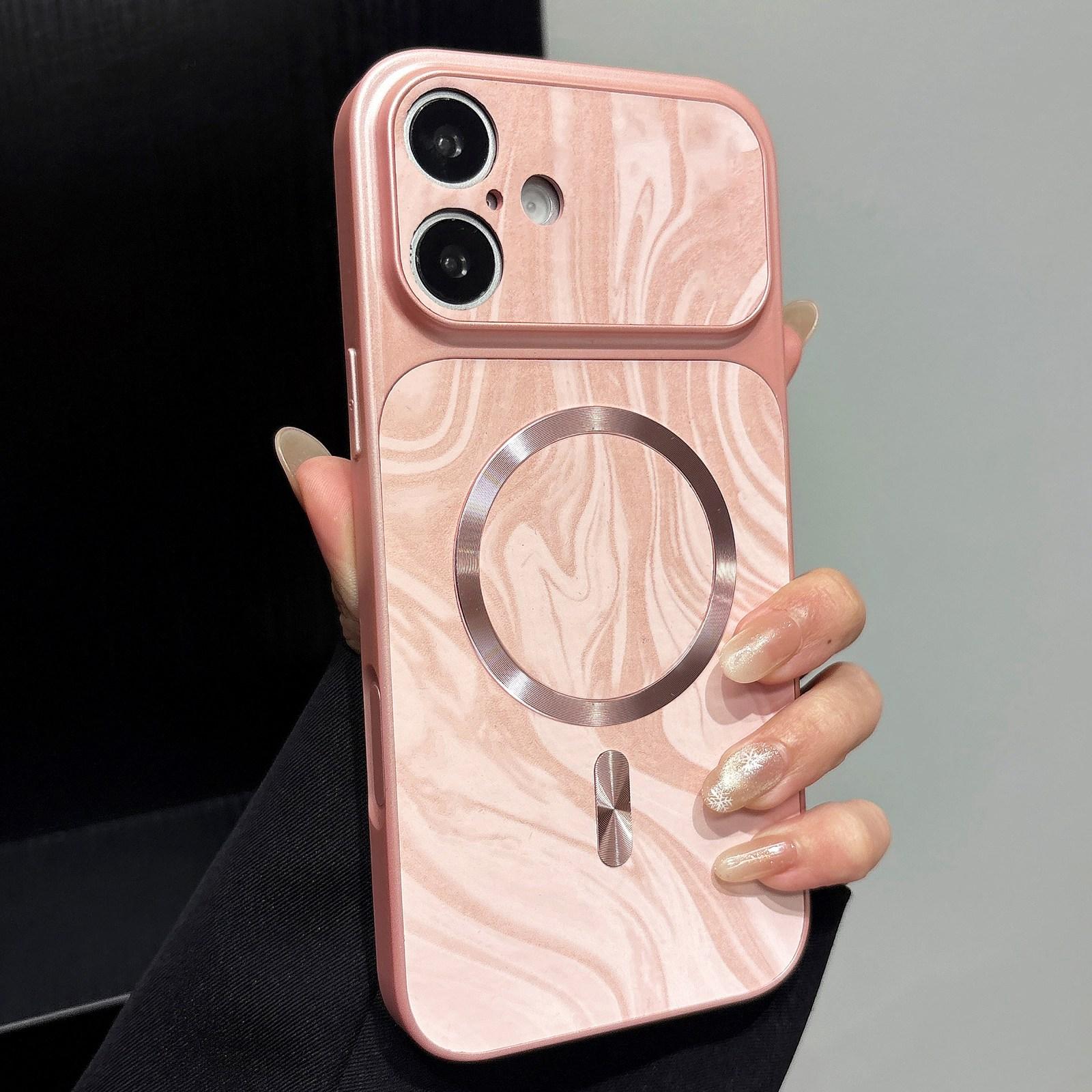 Compatible with iPhone 18 Water Ripple PC Magnetic Vegan Leather Phone Case - Pink
