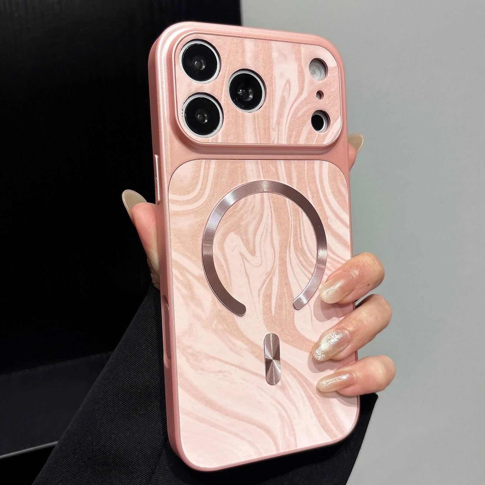 Compatible with iPhone 18 Pro Water Ripple PC Magnetic Vegan Leather Phone Case - Pink