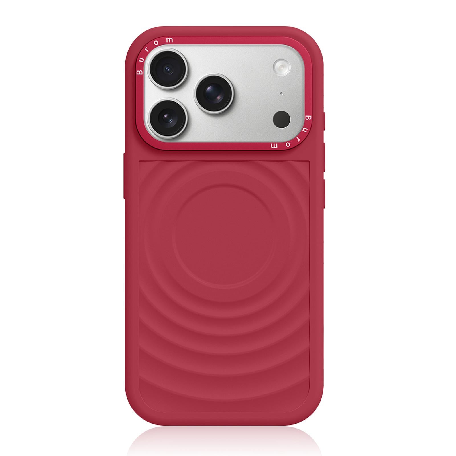 Compatible with iPhone 18 Pro Liquid Silicone Frame Dual-Layer Ripple Back Panel Magnetic Phone Case - Red