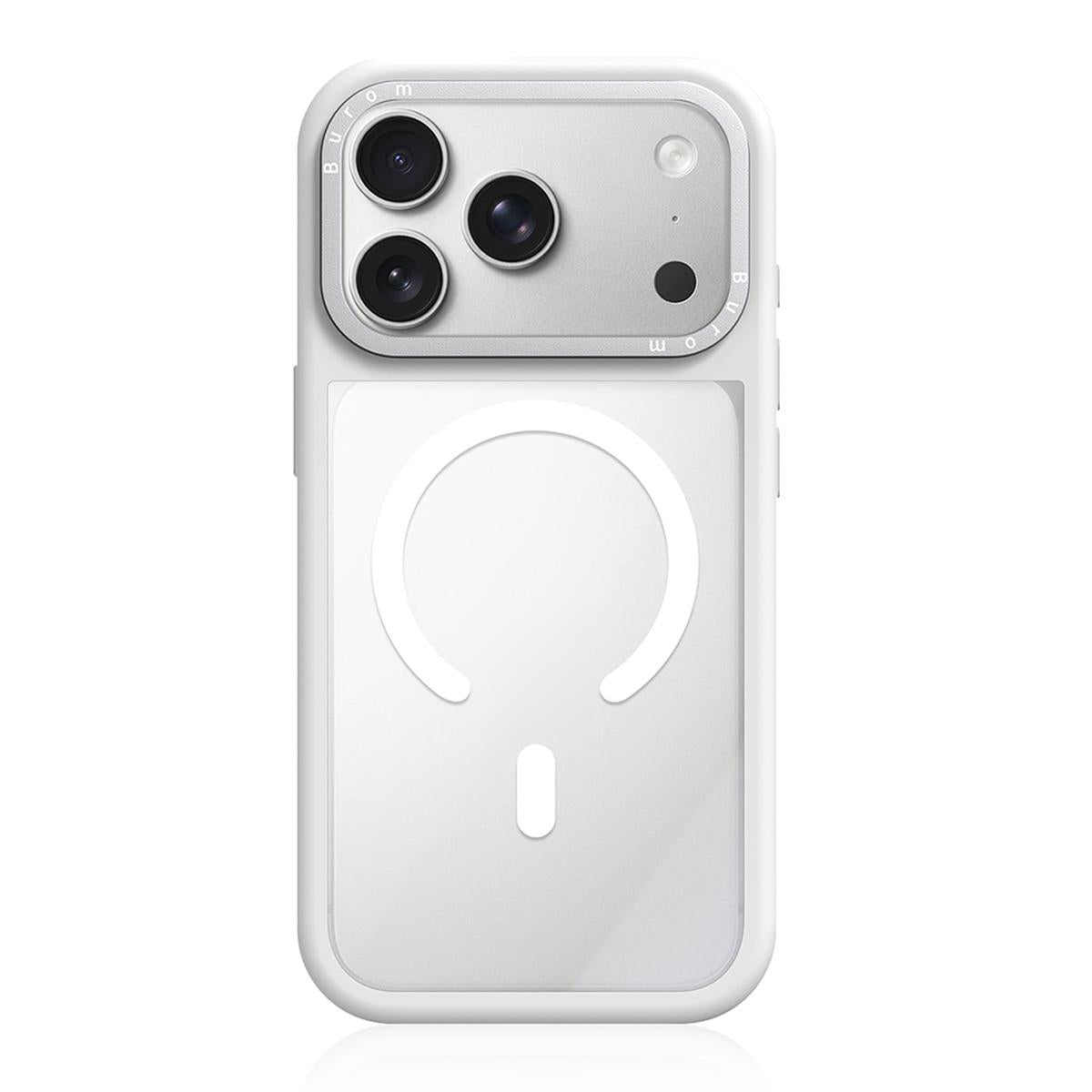 Compatible with iPhone 18 Pro Liquid Silicone Frame Dual-Layer Clear Back Panel Magnetic Phone Case - White