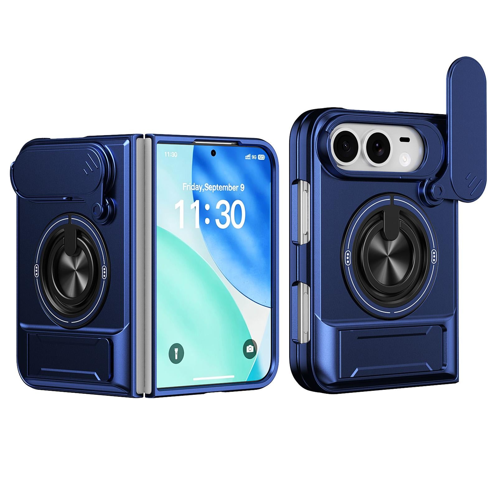 Compatible with iPhone Duo Lens Sliding Window Multifunctional Magnetic Shockproof Phone Case - Royal Blue