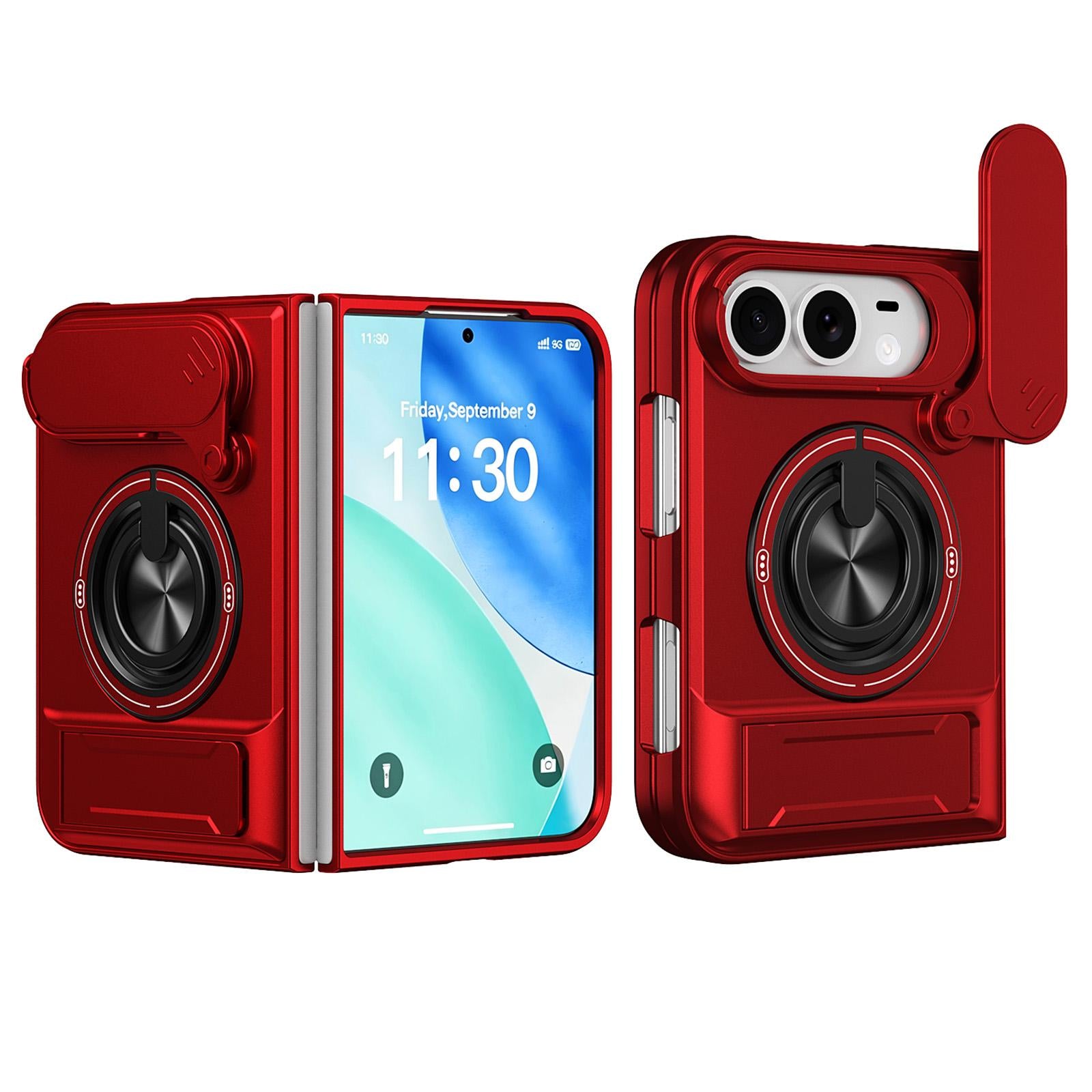 Compatible with iPhone Duo Lens Sliding Window Multifunctional Magnetic Shockproof Phone Case - Red
