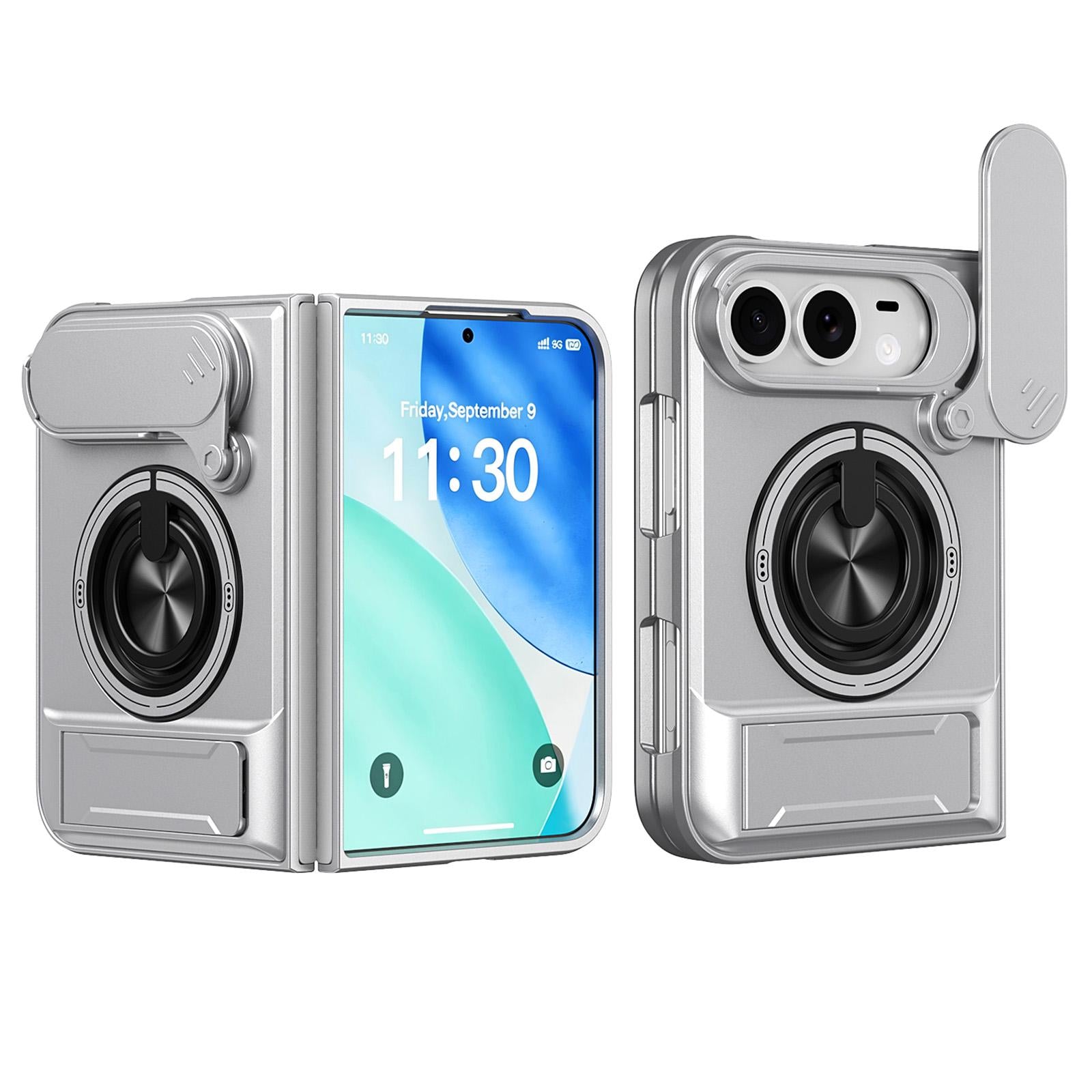 Compatible with iPhone Duo Lens Sliding Window Multifunctional Magnetic Shockproof Phone Case - Titanium Gray