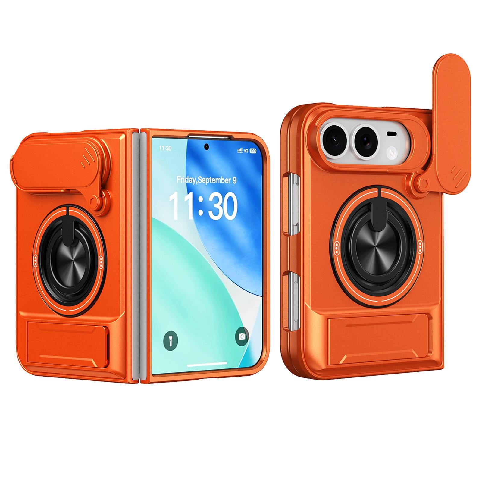 Compatible with iPhone Duo Lens Sliding Window Multifunctional Magnetic Shockproof Phone Case - Orange