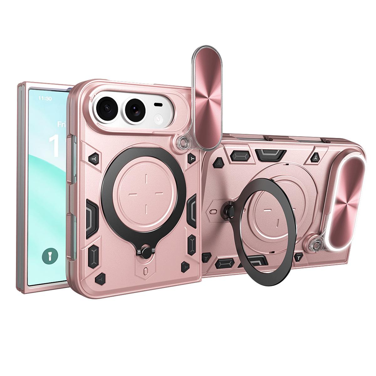Compatible with iPhone Duo CD Texture Sliding Camshield Magnetic Holder Phone Case - Pink