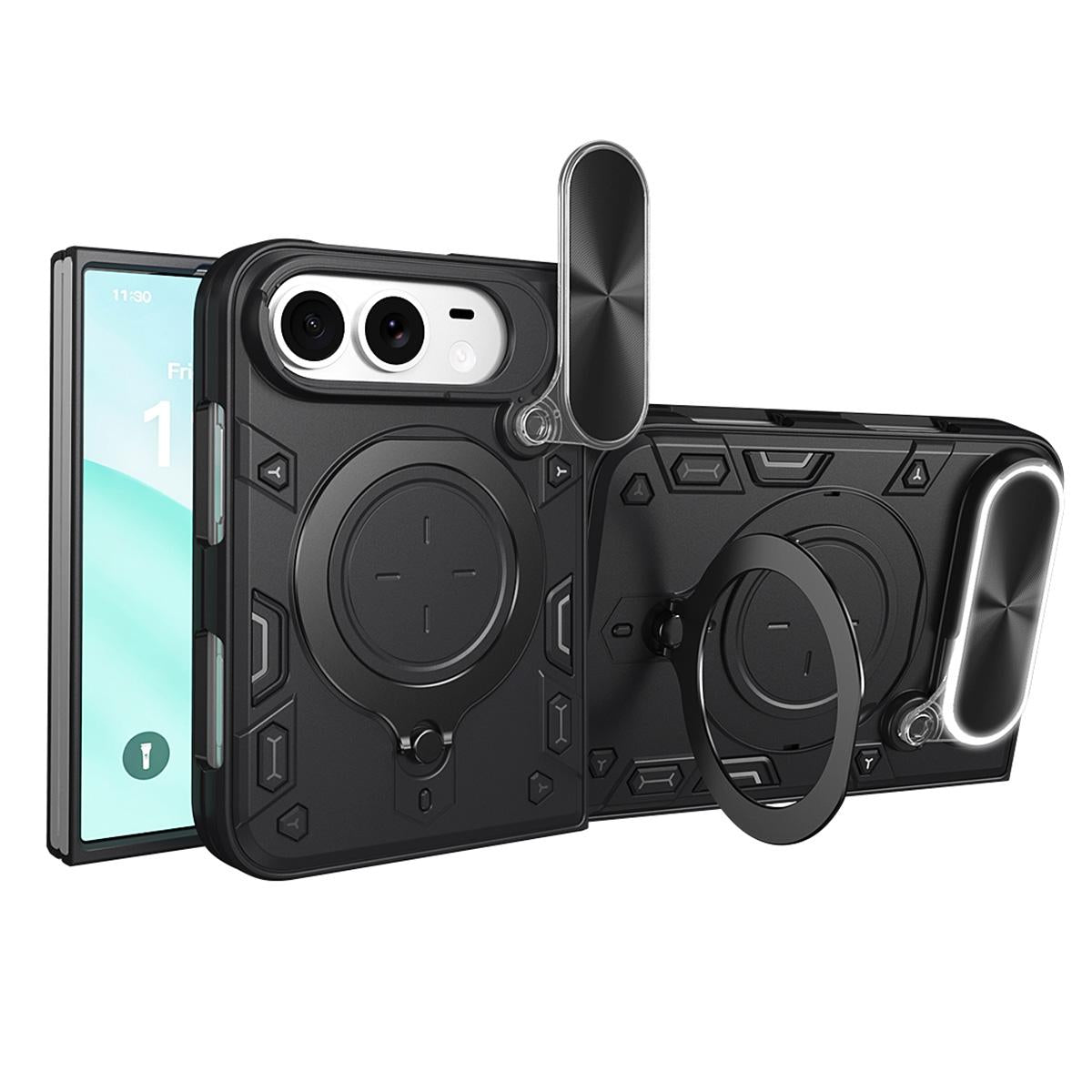 Compatible with iPhone Duo CD Texture Sliding Camshield Magnetic Holder Phone Case - Black