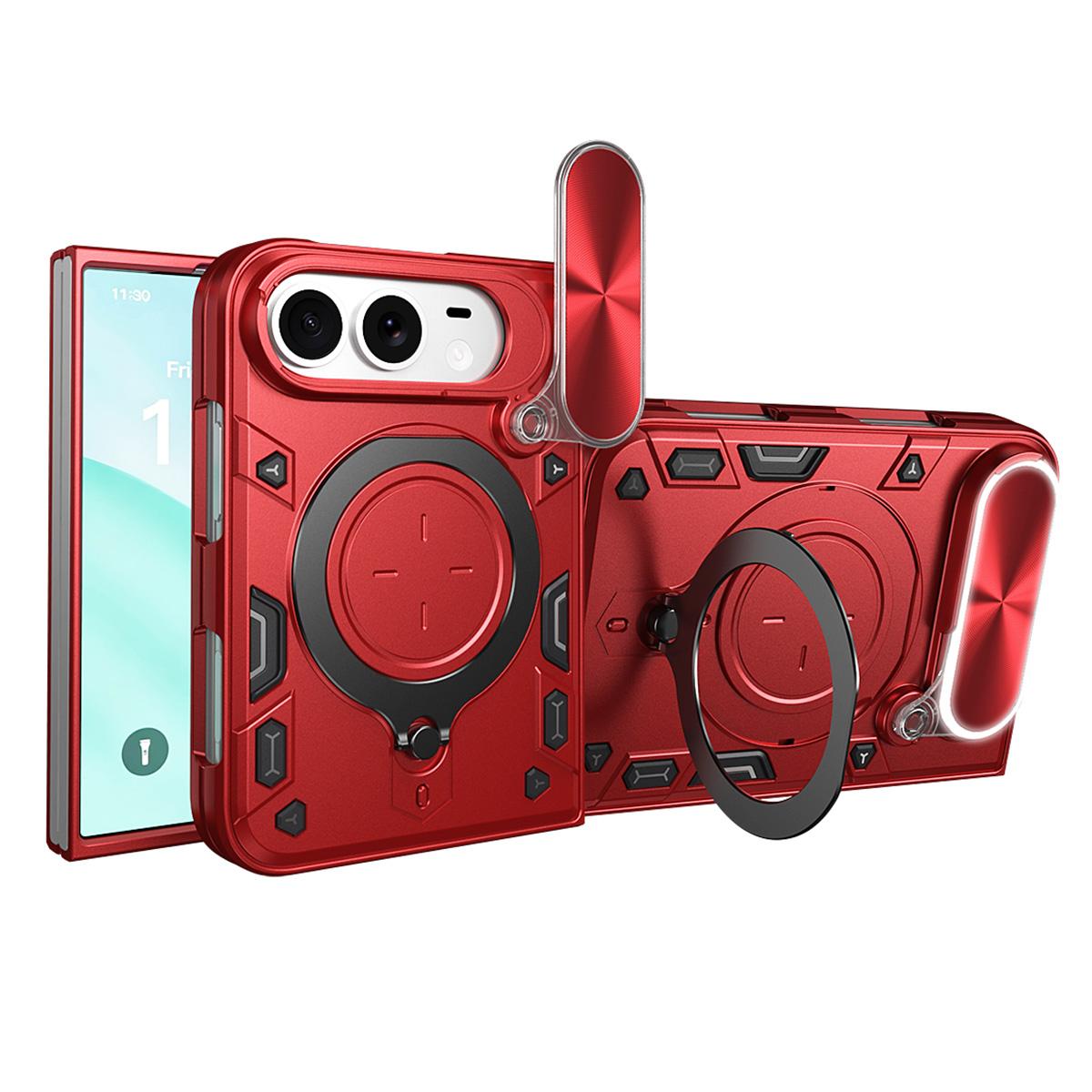 Compatible with iPhone Duo CD Texture Sliding Camshield Magnetic Holder Phone Case - Red