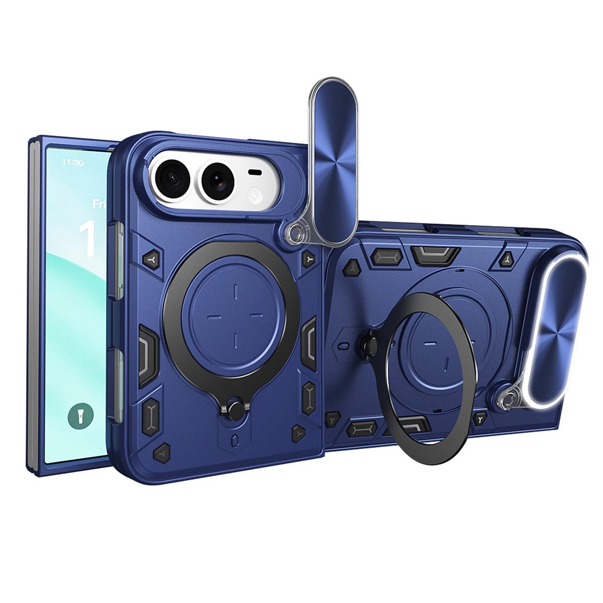 Compatible with iPhone Duo CD Texture Sliding Camshield Magnetic Holder Phone Case - Blue