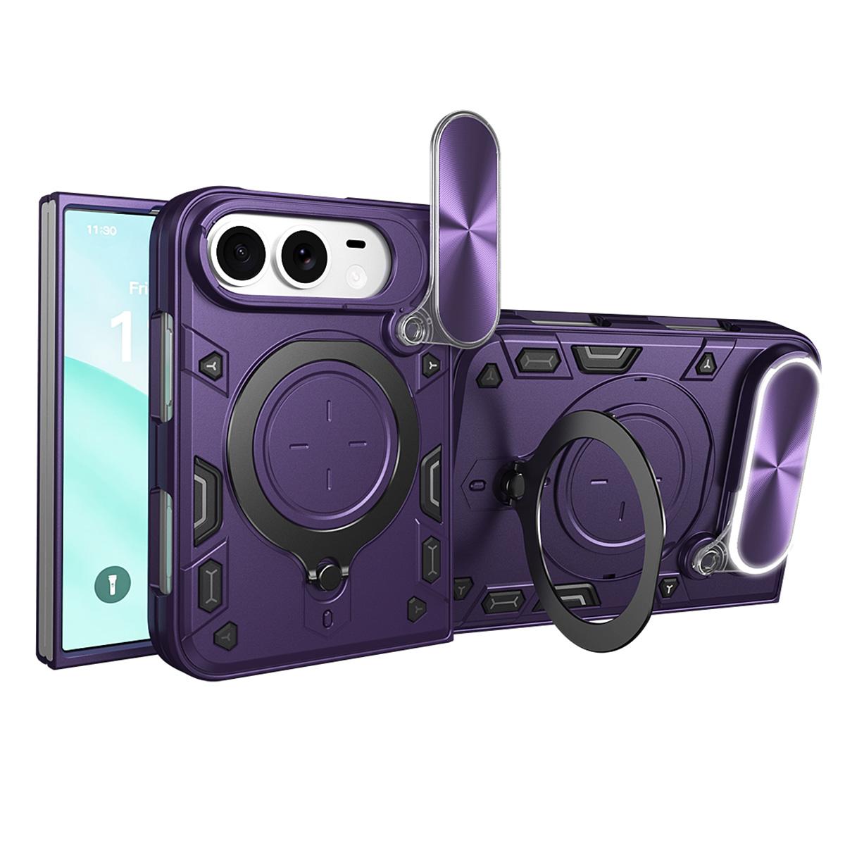 Compatible with iPhone Duo CD Texture Sliding Camshield Magnetic Holder Phone Case - Purple