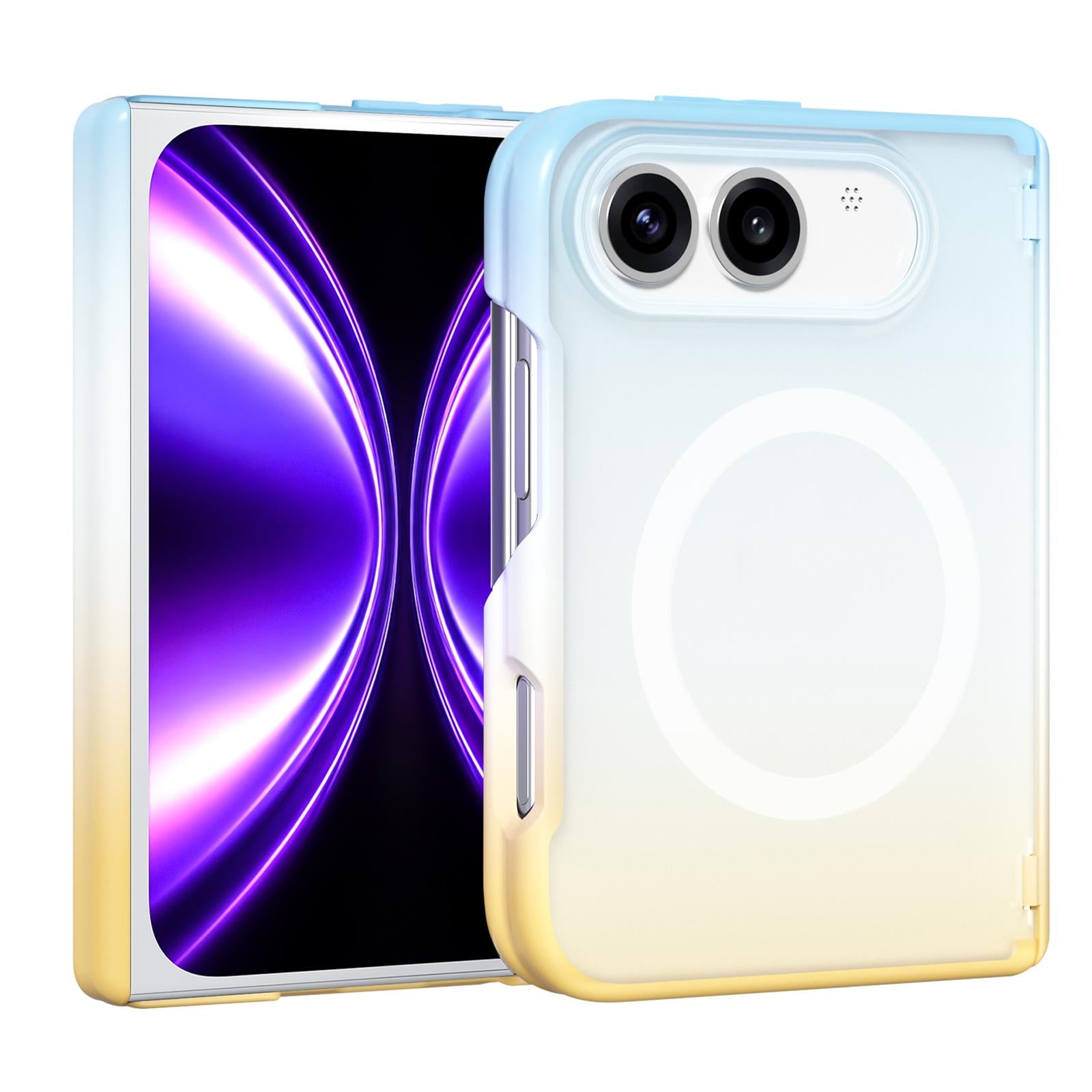 Compatible with iPhone Duo Macaron Gradient Magnetic PC Foldable Phone Case - Blue Yellow