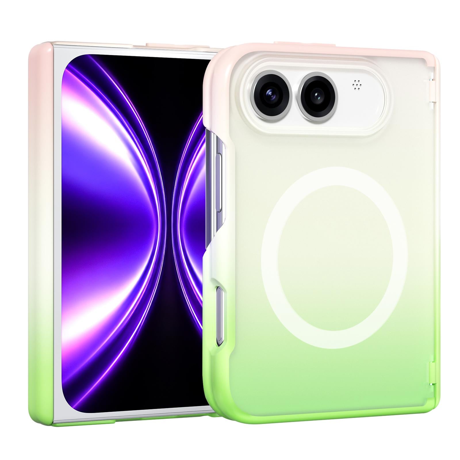 Compatible with iPhone Duo Macaron Gradient Magnetic PC Foldable Phone Case - Pink Green