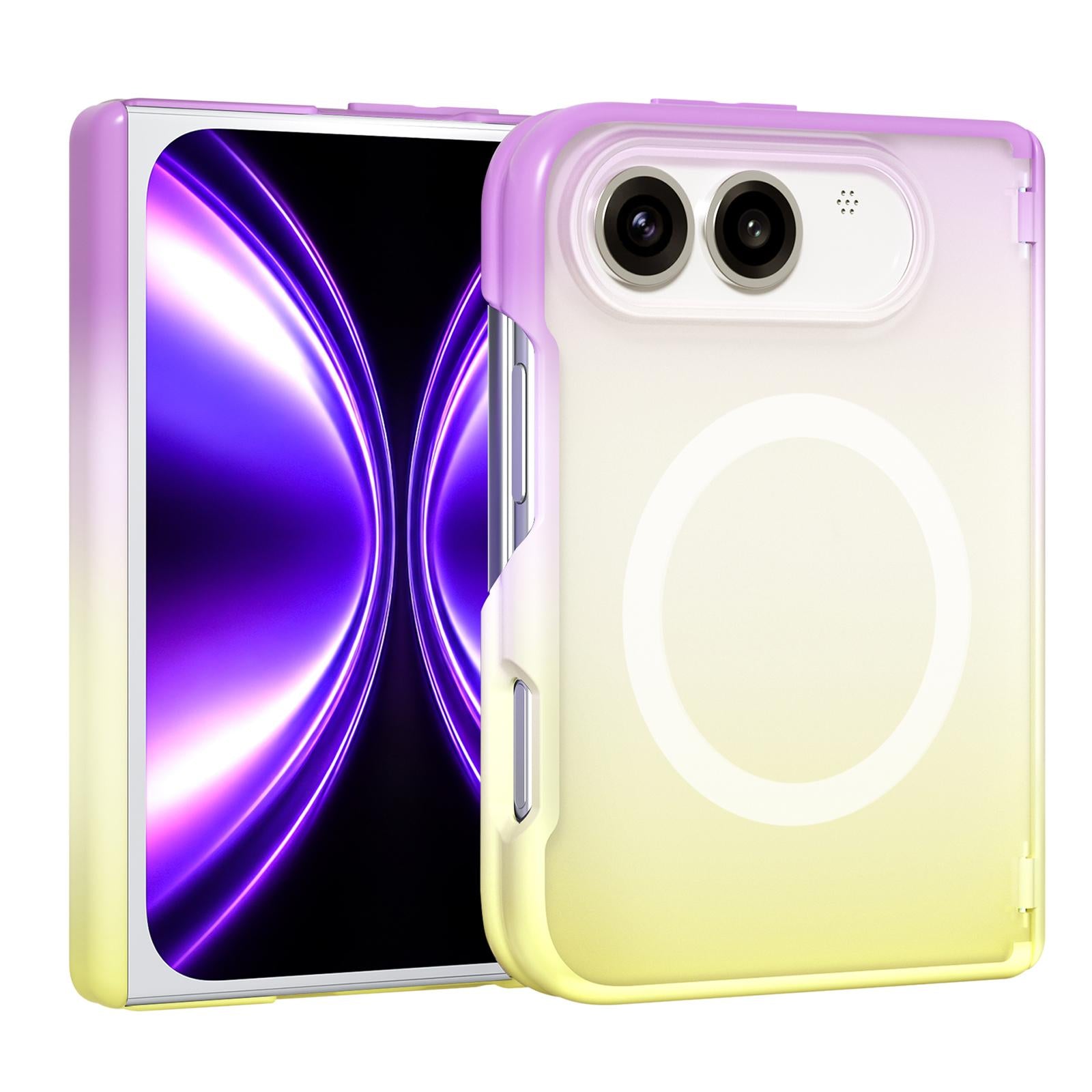 Compatible with iPhone Duo Macaron Gradient Magnetic PC Foldable Phone Case - Purple Yellow