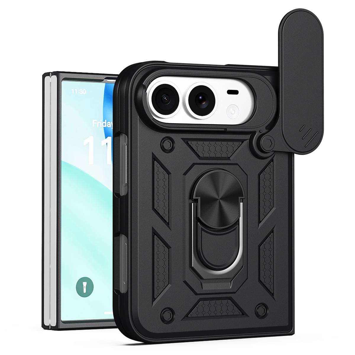 Compatible with iPhone Duo Sliding Camera Cover Design TPU+PC Phone Case - Black