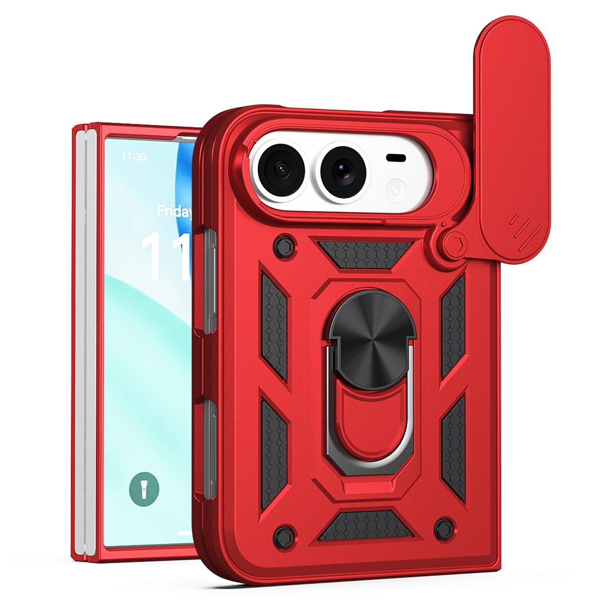 Compatible with iPhone Duo Sliding Camera Cover Design TPU+PC Phone Case - Red