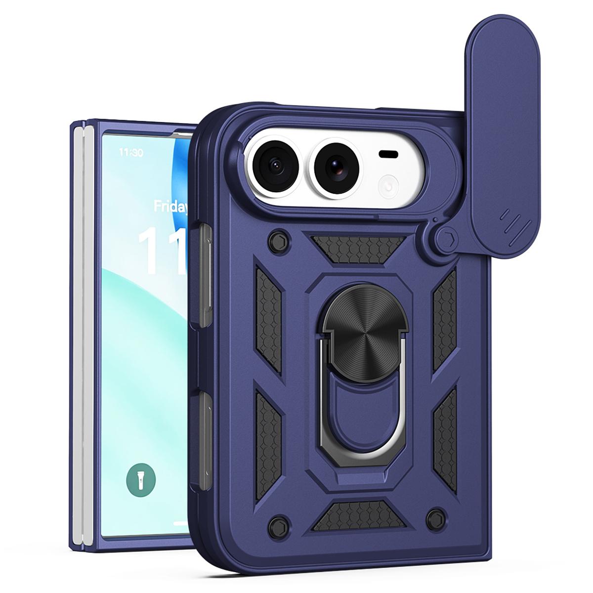 Compatible with iPhone Duo Sliding Camera Cover Design TPU+PC Phone Case - Blue