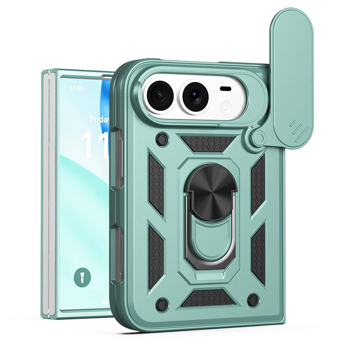 Compatible with iPhone Duo Sliding Camera Cover Design TPU+PC Phone Case - Green
