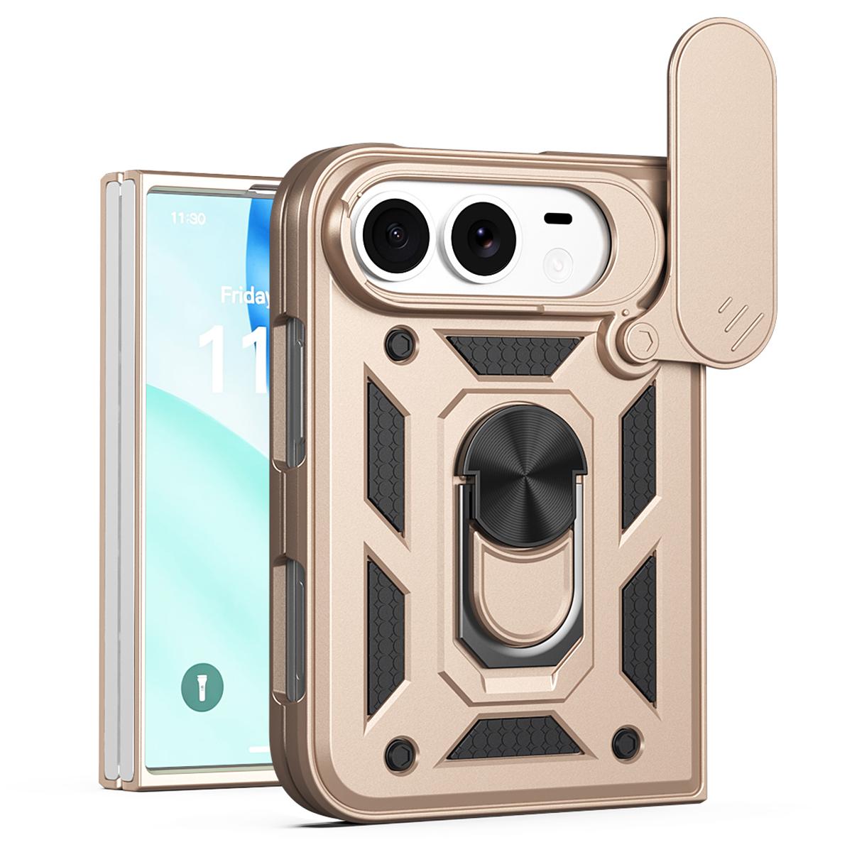 Compatible with iPhone Duo Sliding Camera Cover Design TPU+PC Phone Case - Gold