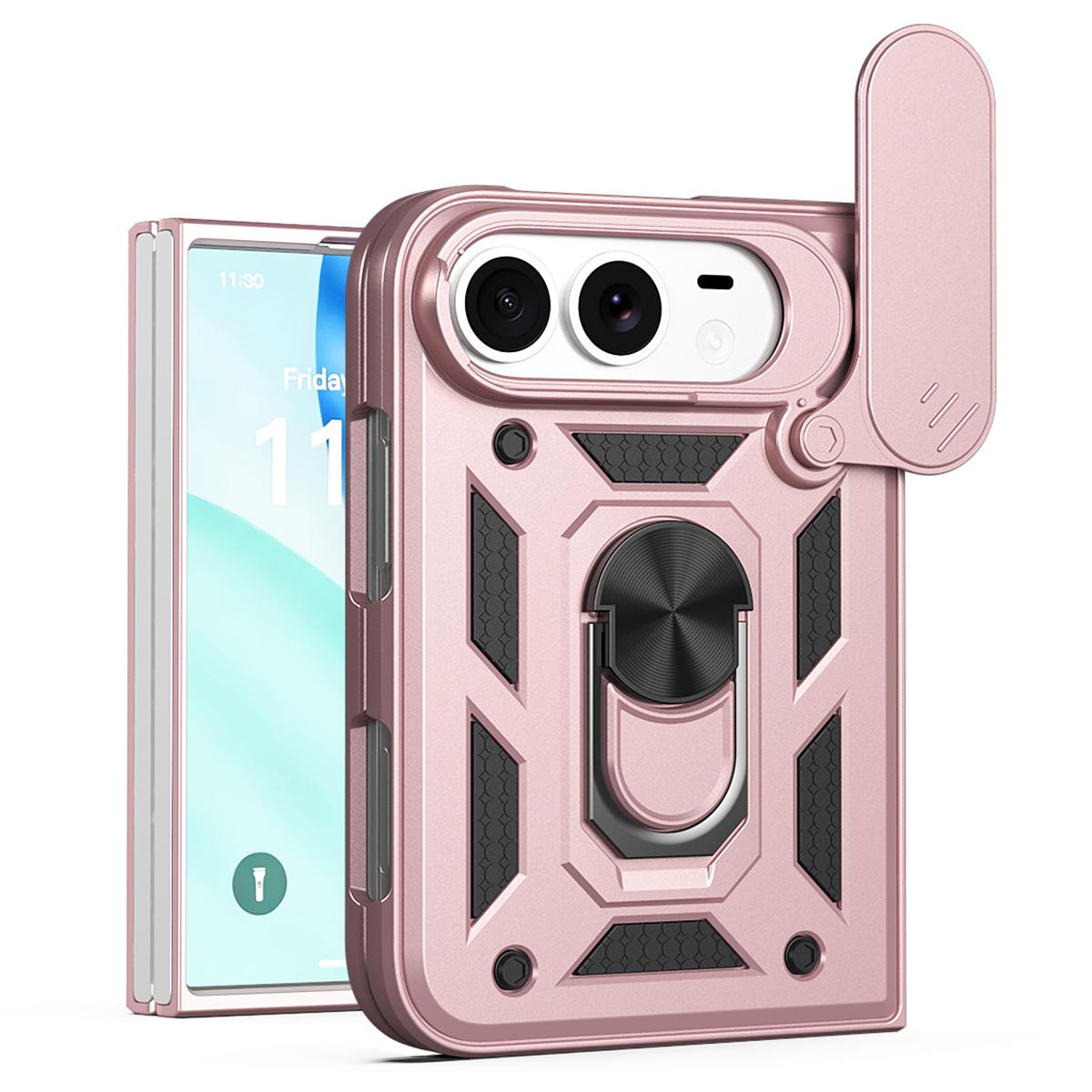 Compatible with iPhone Duo Sliding Camera Cover Design TPU+PC Phone Case - Rose Gold