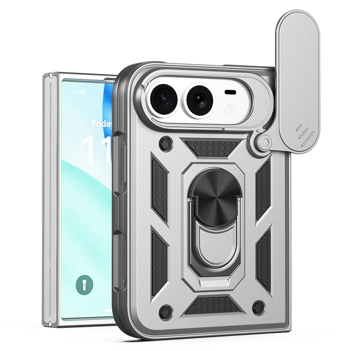 Compatible with iPhone Duo Sliding Camera Cover Design TPU+PC Phone Case - Silver